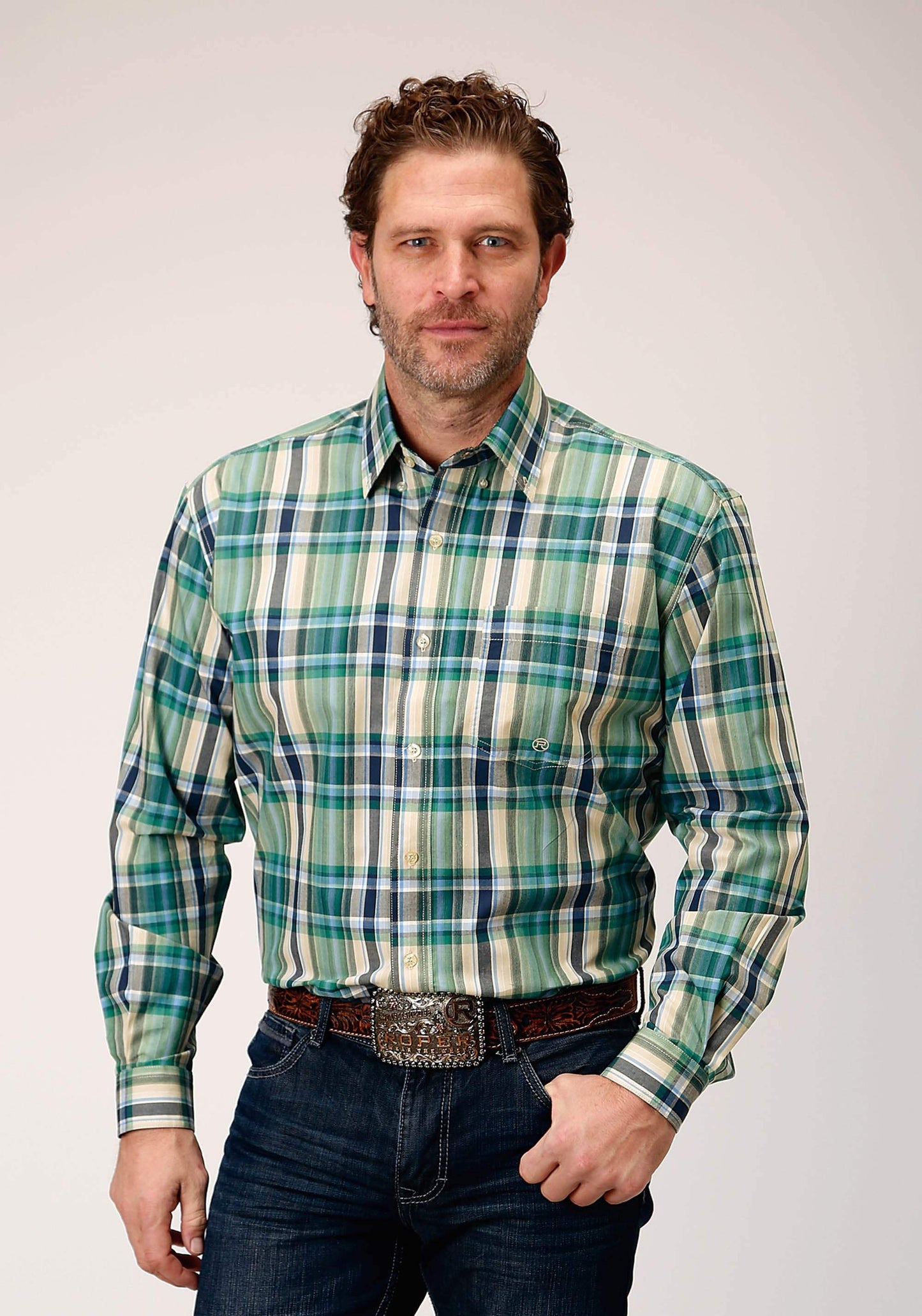 Roper Mens Long Sleeve Button Ocean Plaid Western Shirt - Roper - Flyclothing LLC