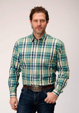Roper Mens Long Sleeve Button Ocean Plaid Western Shirt - Roper - Flyclothing LLC