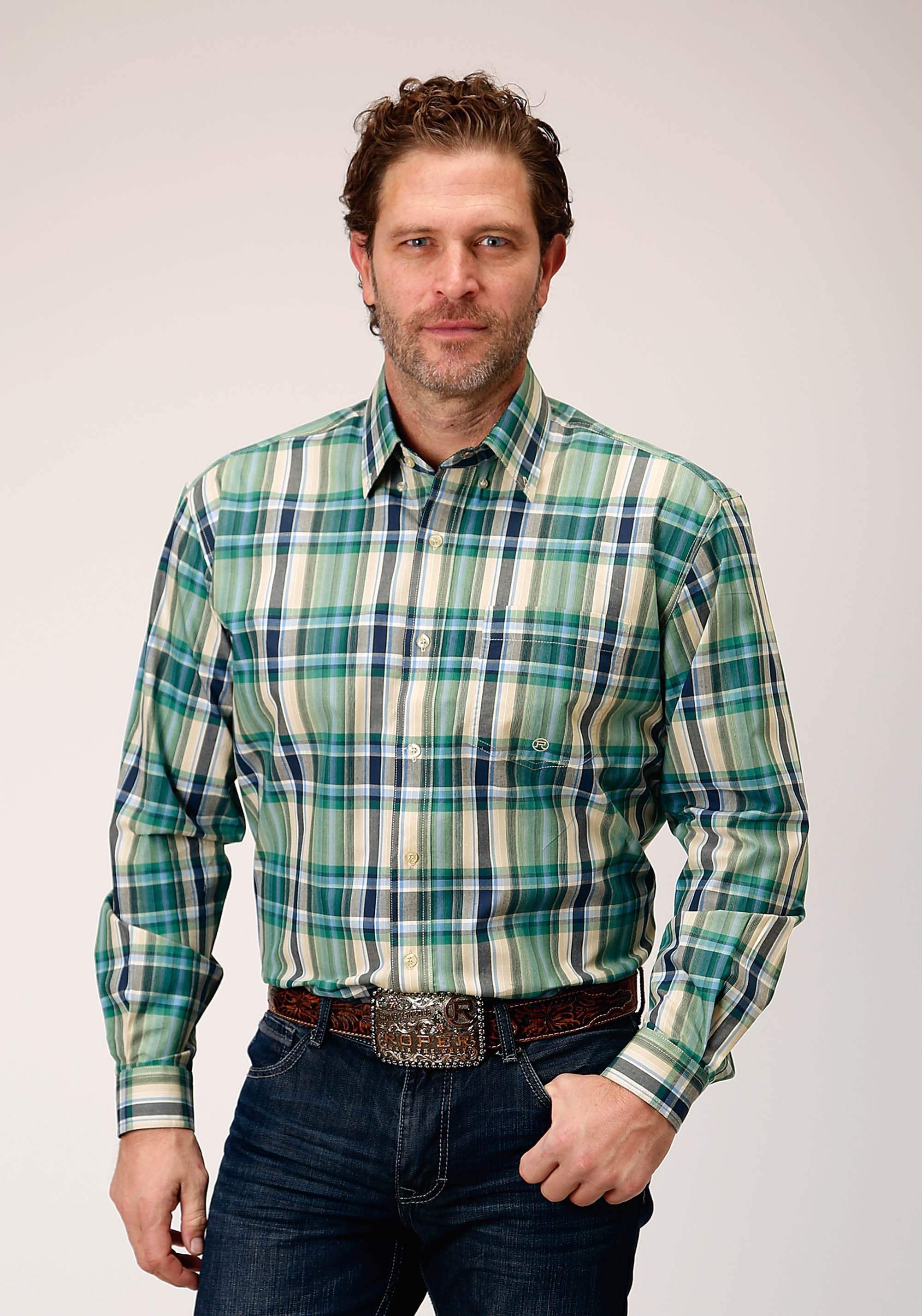 Roper Mens Long Sleeve Button Ocean Plaid Western Shirt - Roper - Flyclothing LLC