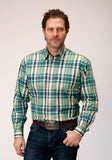 Roper Mens Long Sleeve Button Ocean Plaid Western Shirt - Roper