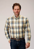 Roper Mens Long Sleeve Button Desert Blue Plaid Western Shirt - Roper