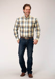 Roper Mens Long Sleeve Button Desert Blue Plaid Western Shirt - Roper
