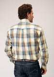 Roper Mens Long Sleeve Button Desert Blue Plaid Western Shirt - Roper
