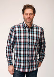 Roper Mens Long Sleeve Button West Plaid Western Shirt - Roper