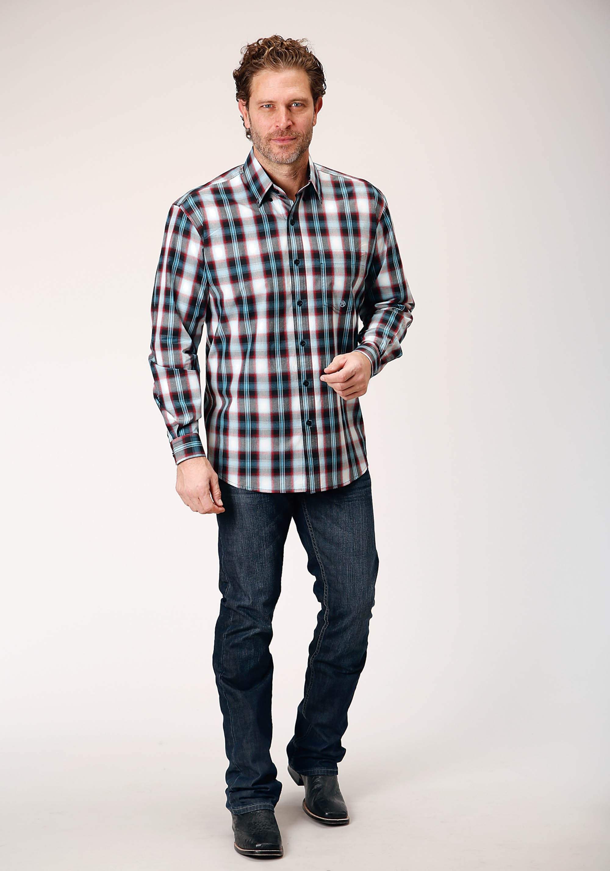Roper Mens Long Sleeve Button West Plaid Western Shirt - Roper - Flyclothing LLC