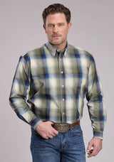 Roper Mens Long Sleeve Button Evergreen Plaid Western Shirt