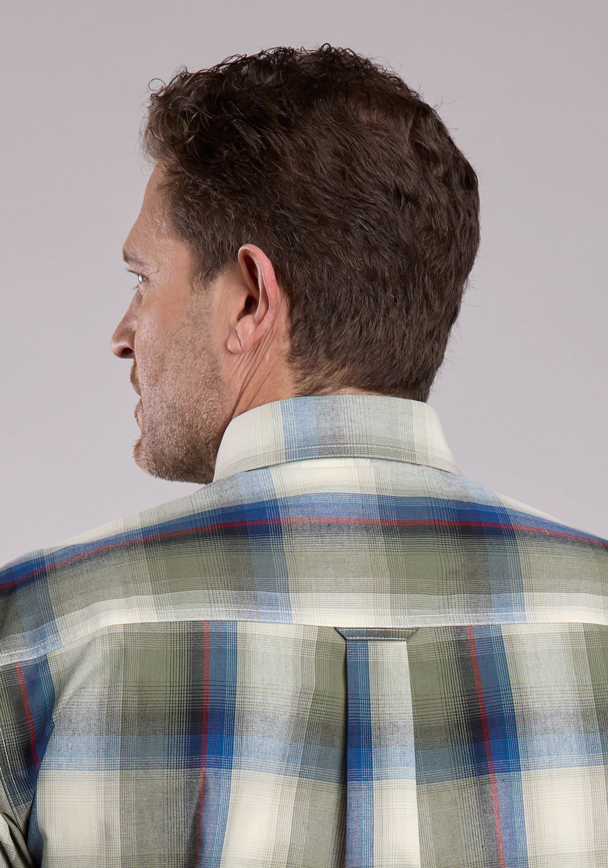 Roper Mens Long Sleeve Button Evergreen Plaid Western Shirt
