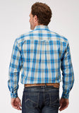 Roper Mens Long Sleeve Button Chicory Ombre Plaid Western Shirt - Roper