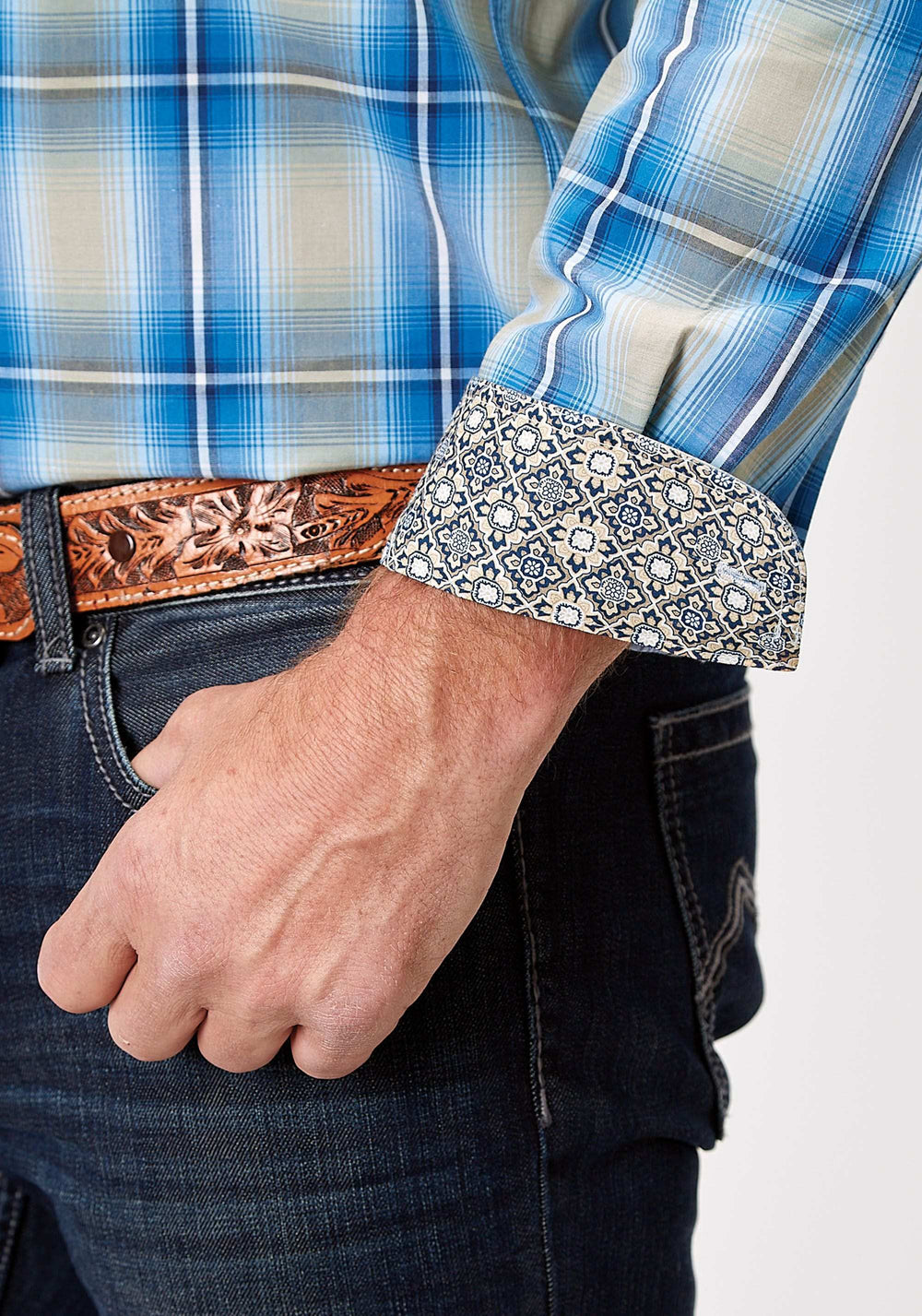 Roper Mens Long Sleeve Button Chicory Ombre Plaid Western Shirt - Roper - Flyclothing LLC