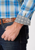 Roper Mens Long Sleeve Button Chicory Ombre Plaid Western Shirt - Roper