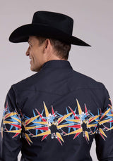 Mens Roper Star Bull Border Long Sleeve Snap Shirt - Roper - Flyclothing LLC
