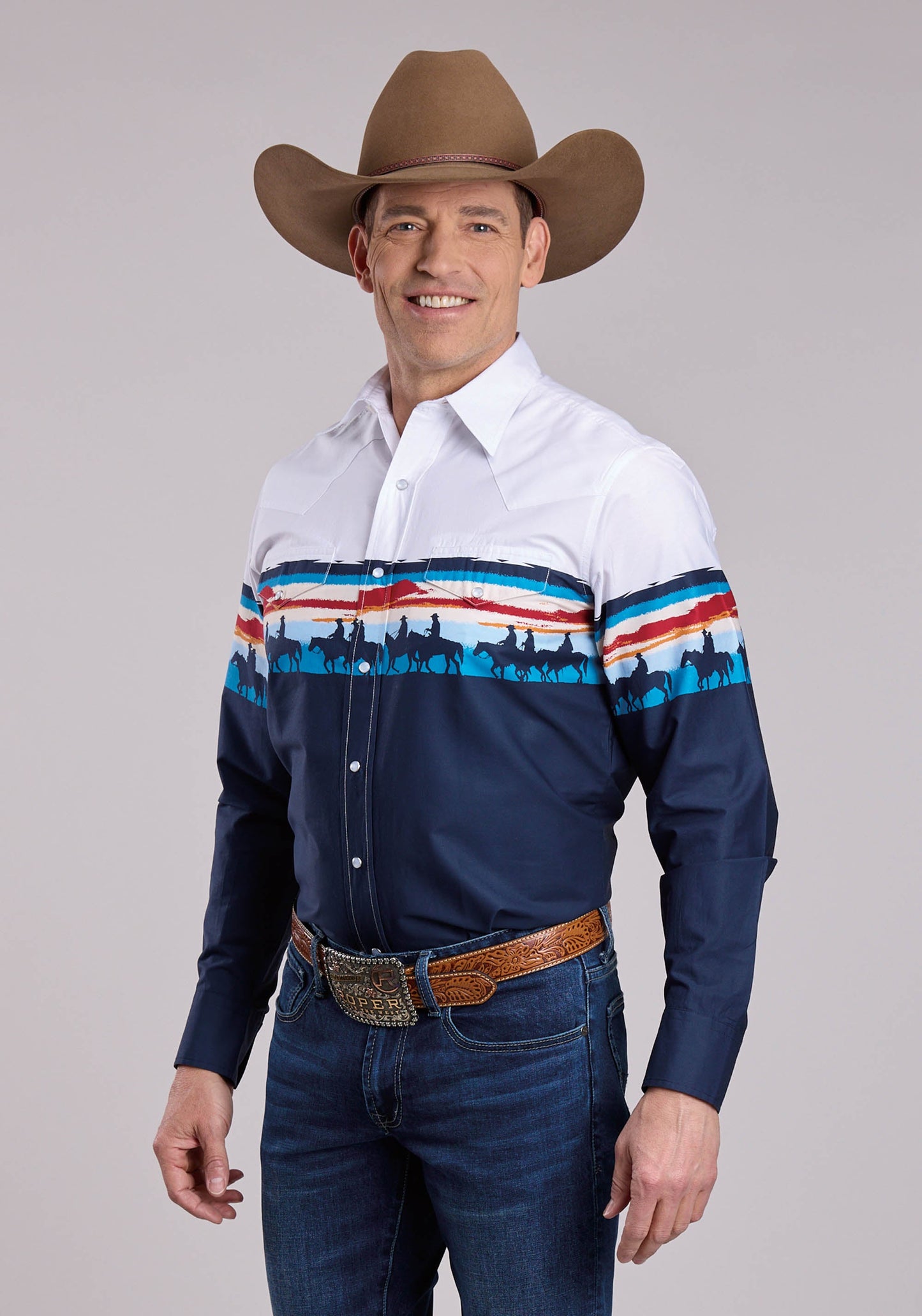 Mens Roper Sunset Border Long Sleeve Snap Shirt
