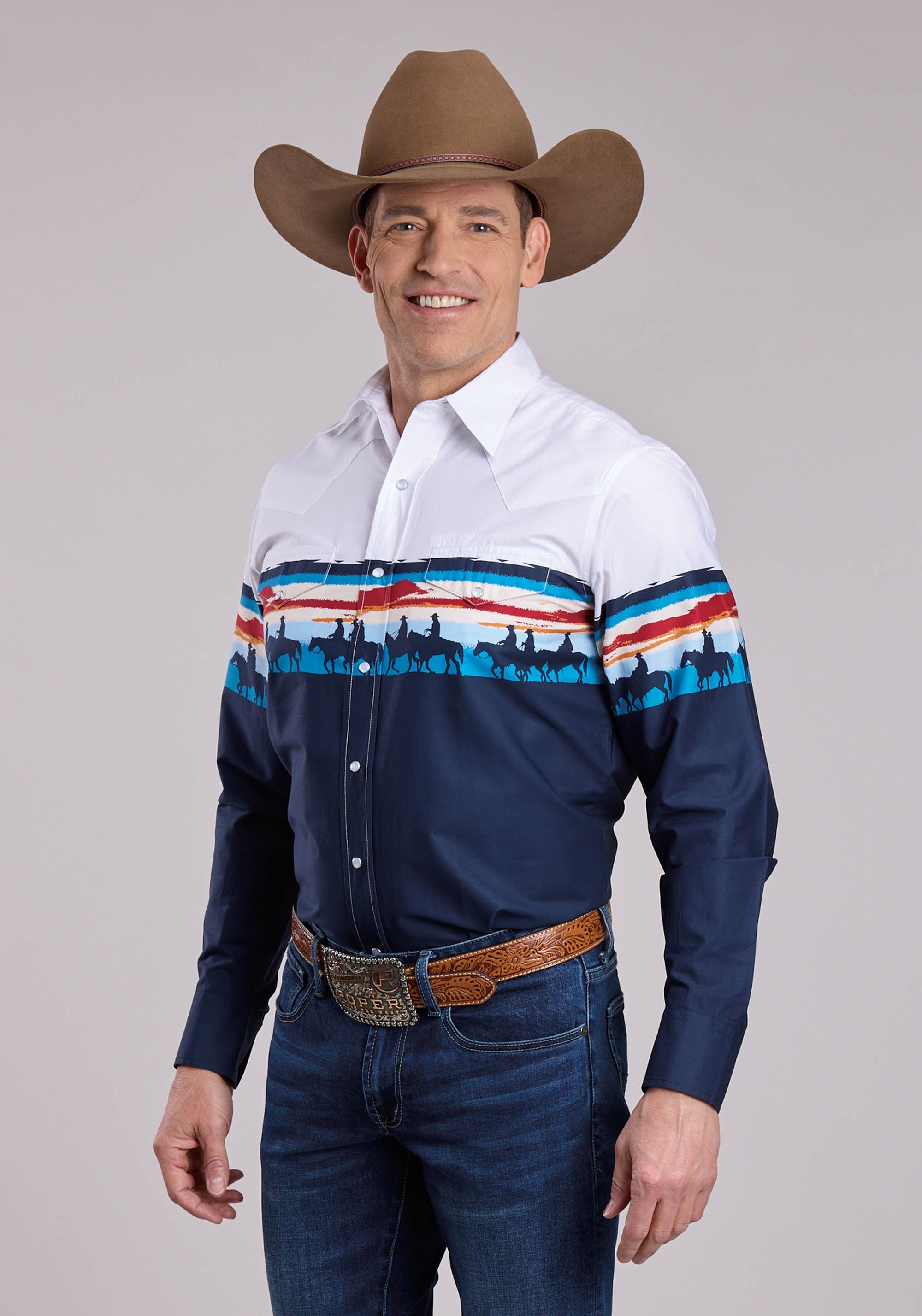 Mens Roper Sunset Border Long Sleeve Snap Shirt