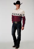 Roper Mens Long Sleeve Snap Bull Aztec Border Western Shirt - Roper
