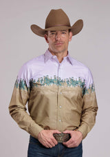 Mens Roper Run Wild Border Long Sleeve Snap Shirt - Roper - Flyclothing LLC