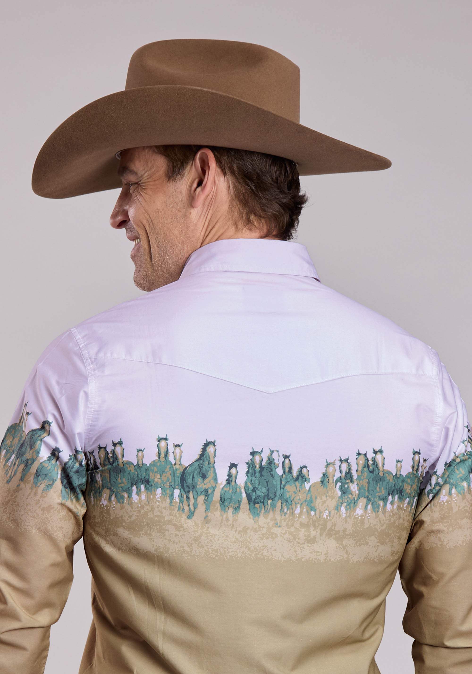 Mens Roper Run Wild Border Long Sleeve Snap Shirt - Roper - Flyclothing LLC