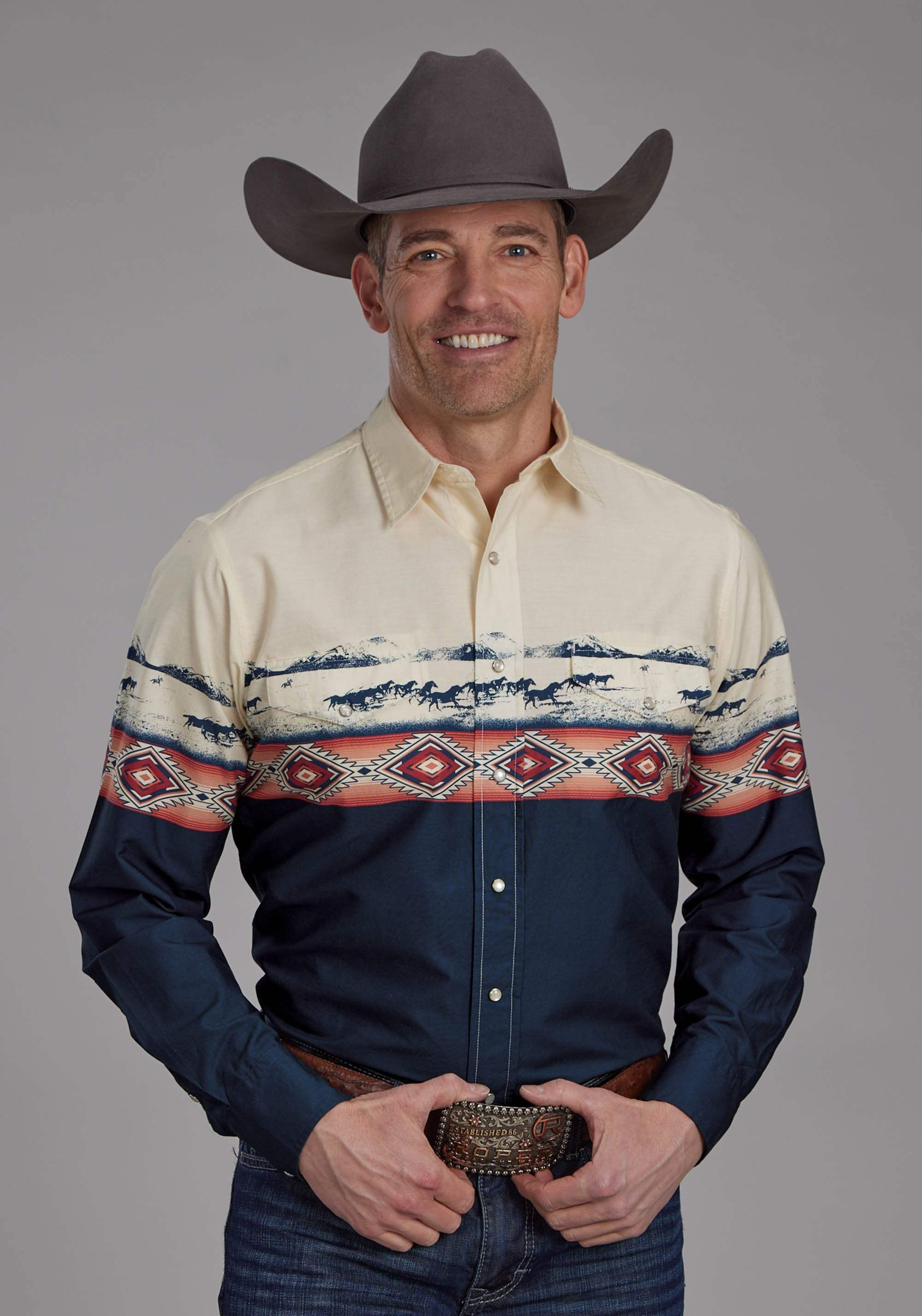 Roper Mens Open Range Border Scenic Long Sleeve Snap Western Shirt - Roper - Flyclothing LLC