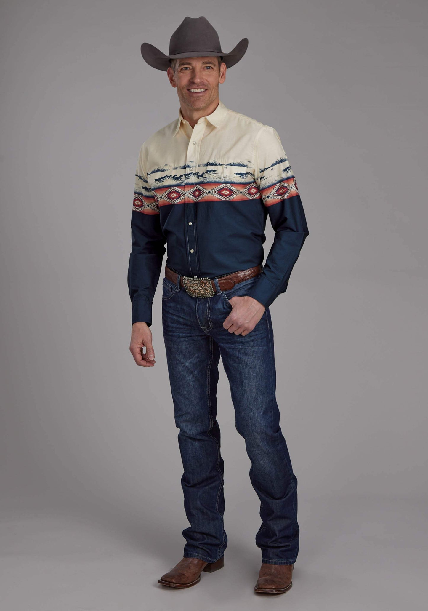 Roper Mens Open Range Border Scenic Long Sleeve Snap Western Shirt - Roper - Flyclothing LLC