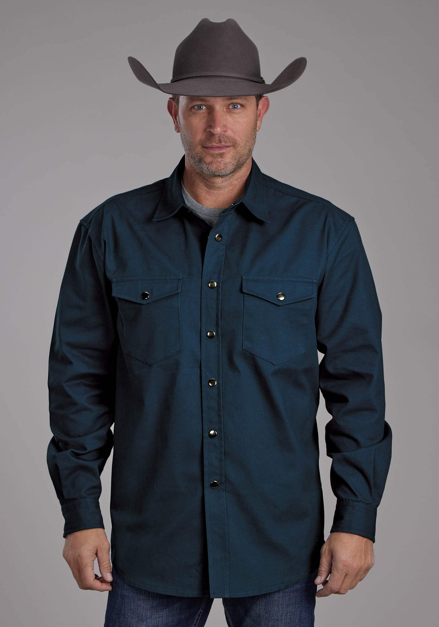 Roper Mens Long Sleeve Twill Shirt - Teal Long Sleeve Snap Western Shirt - Roper - Flyclothing LLC