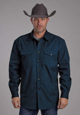 Roper Mens Long Sleeve Twill Shirt - Teal Long Sleeve Snap Western Shirt - Roper - Flyclothing LLC