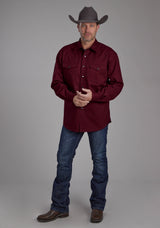 Roper Mens Long Sleeve Twill Shirt - Wine Long Sleeve Snap Western Shirt