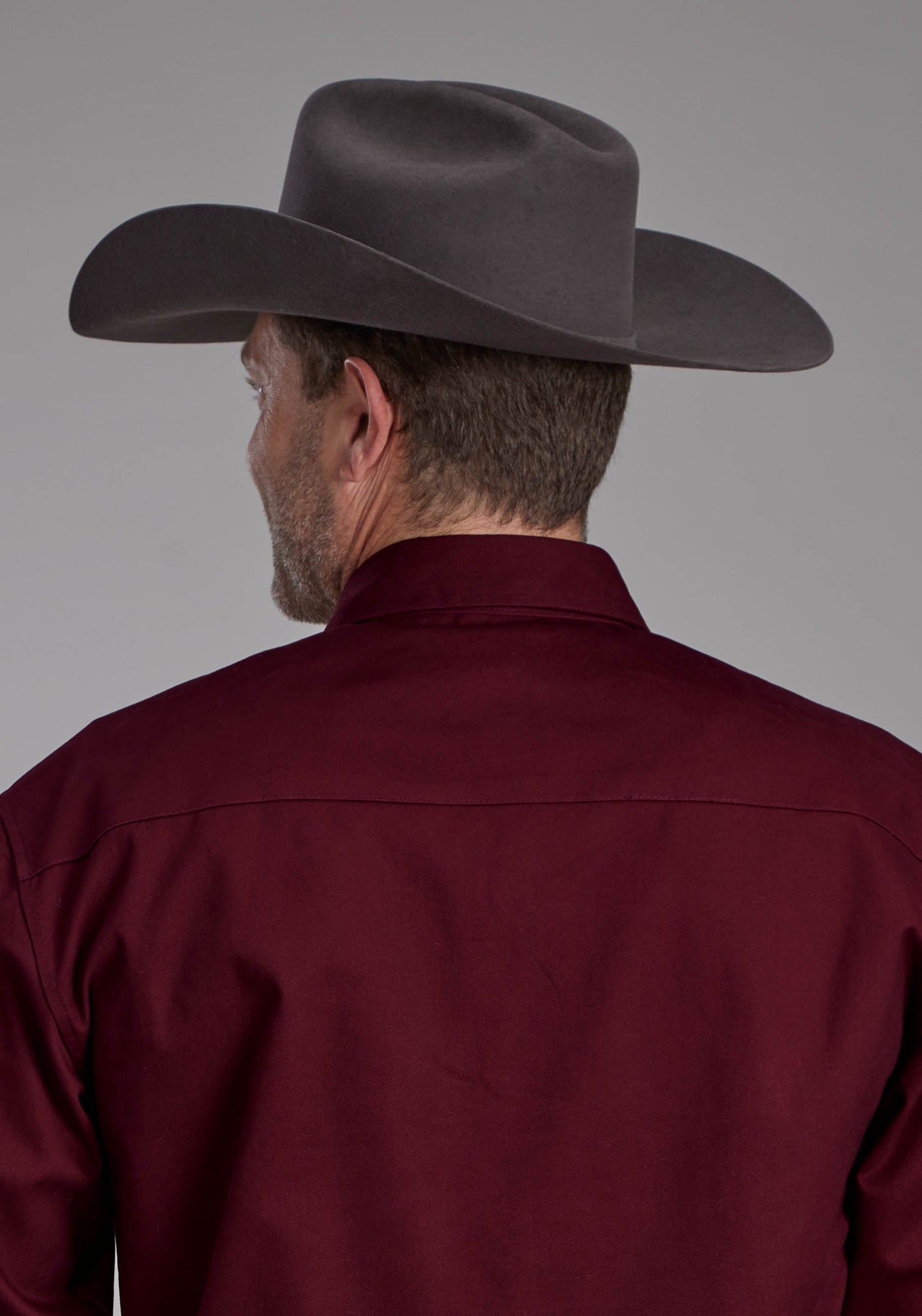 Roper Mens Long Sleeve Twill Shirt - Wine Long Sleeve Snap Western Shirt