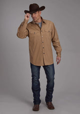 Roper Mens Long Sleeve Twill Shirt - Khaki Long Sleeve Snap Western Shirt - Roper - Flyclothing LLC