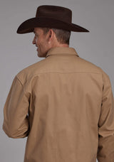 Roper Mens Long Sleeve Twill Shirt - Khaki Long Sleeve Snap Western Shirt - Roper - Flyclothing LLC