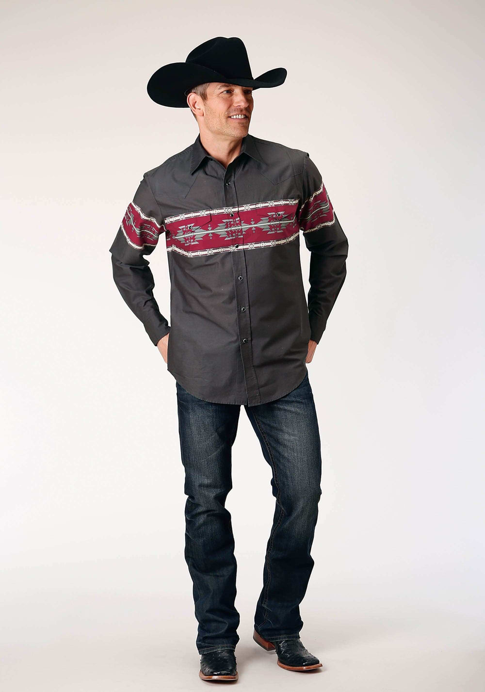 Roper Mens Long Sleeve Snap Aztec Border Western Shirt - Roper - Flyclothing LLC