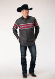 Roper Mens Long Sleeve Snap Aztec Border Western Shirt - Roper