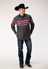 Roper Mens Long Sleeve Snap Aztec Border Western Shirt - Roper