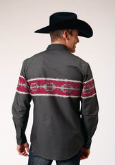 Roper Mens Long Sleeve Snap Aztec Border Western Shirt - Roper