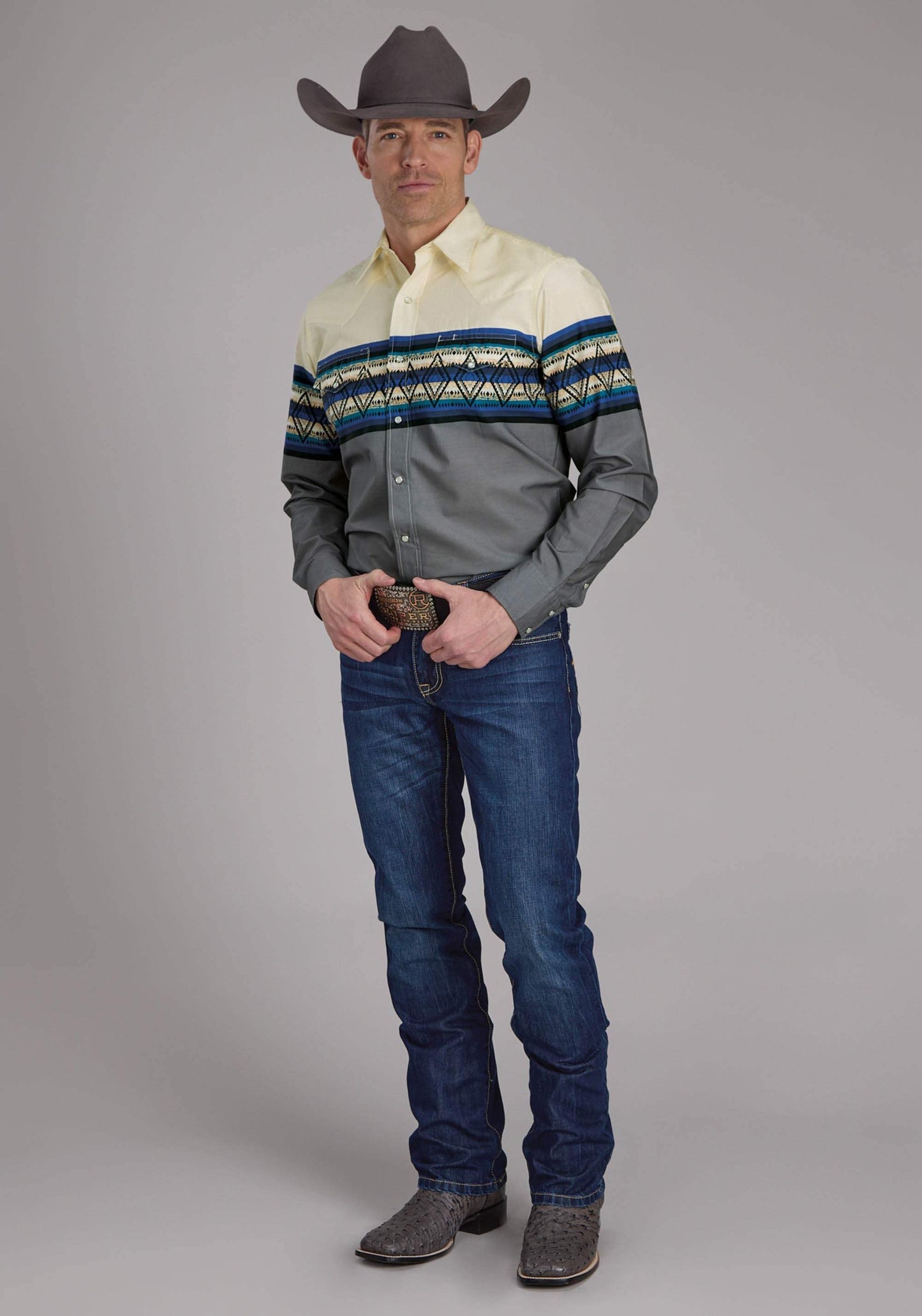 Roper Mens Retro Diamond Border Long Sleeve Snap Western Shirt - Roper - Flyclothing LLC