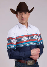Roper Mens Long Sleeve Snap Horizontal Aztec Ombre Border Print Western Shirt - Roper - Flyclothing LLC