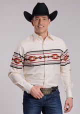 Mens Roper Aztec Border Long Sleeve Snap Shirt