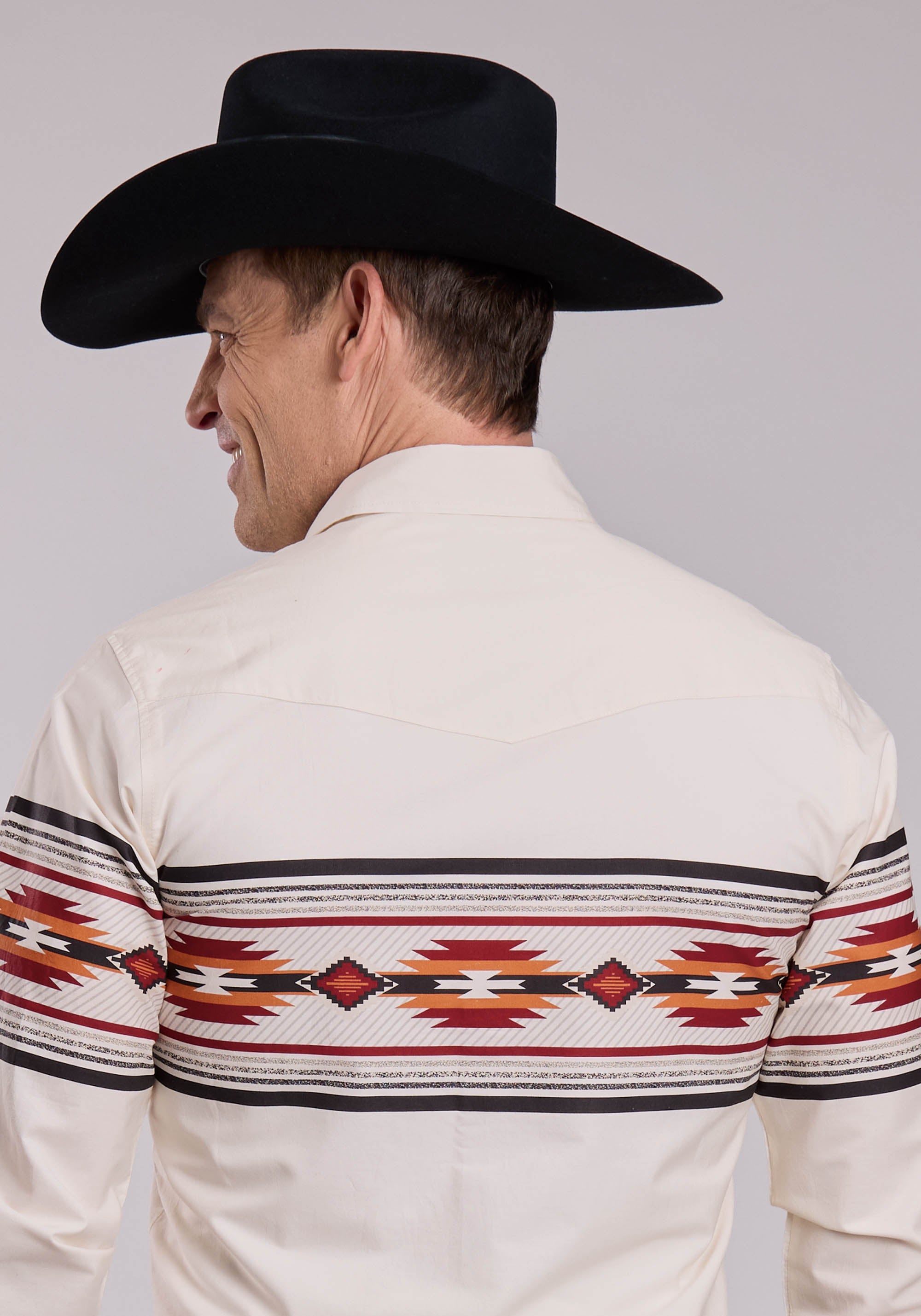 Mens Roper Aztec Border Long Sleeve Snap Shirt