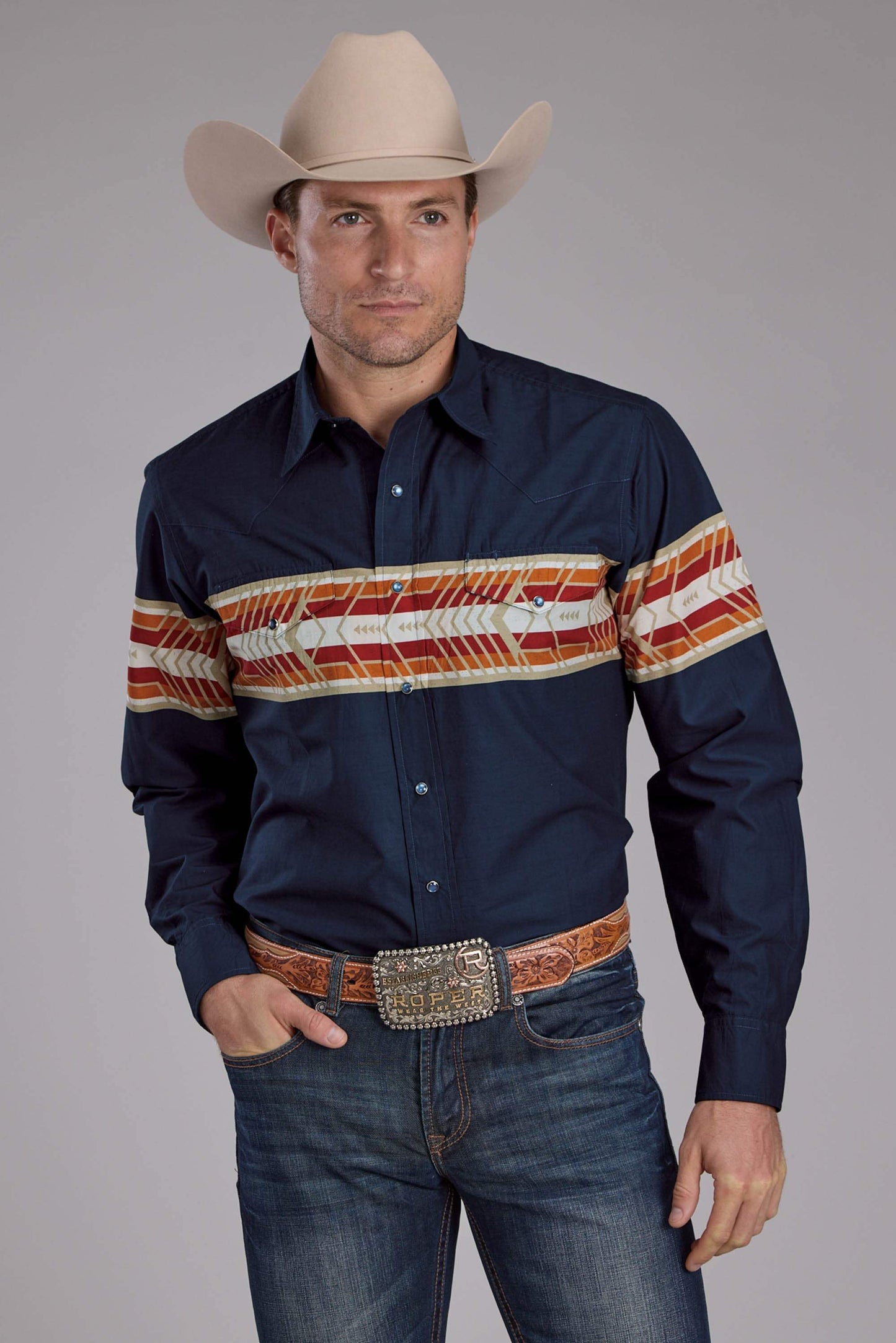Roper Mens Aztec Border Print Long Sleeve Snap Western Shirt - Roper - Flyclothing LLC