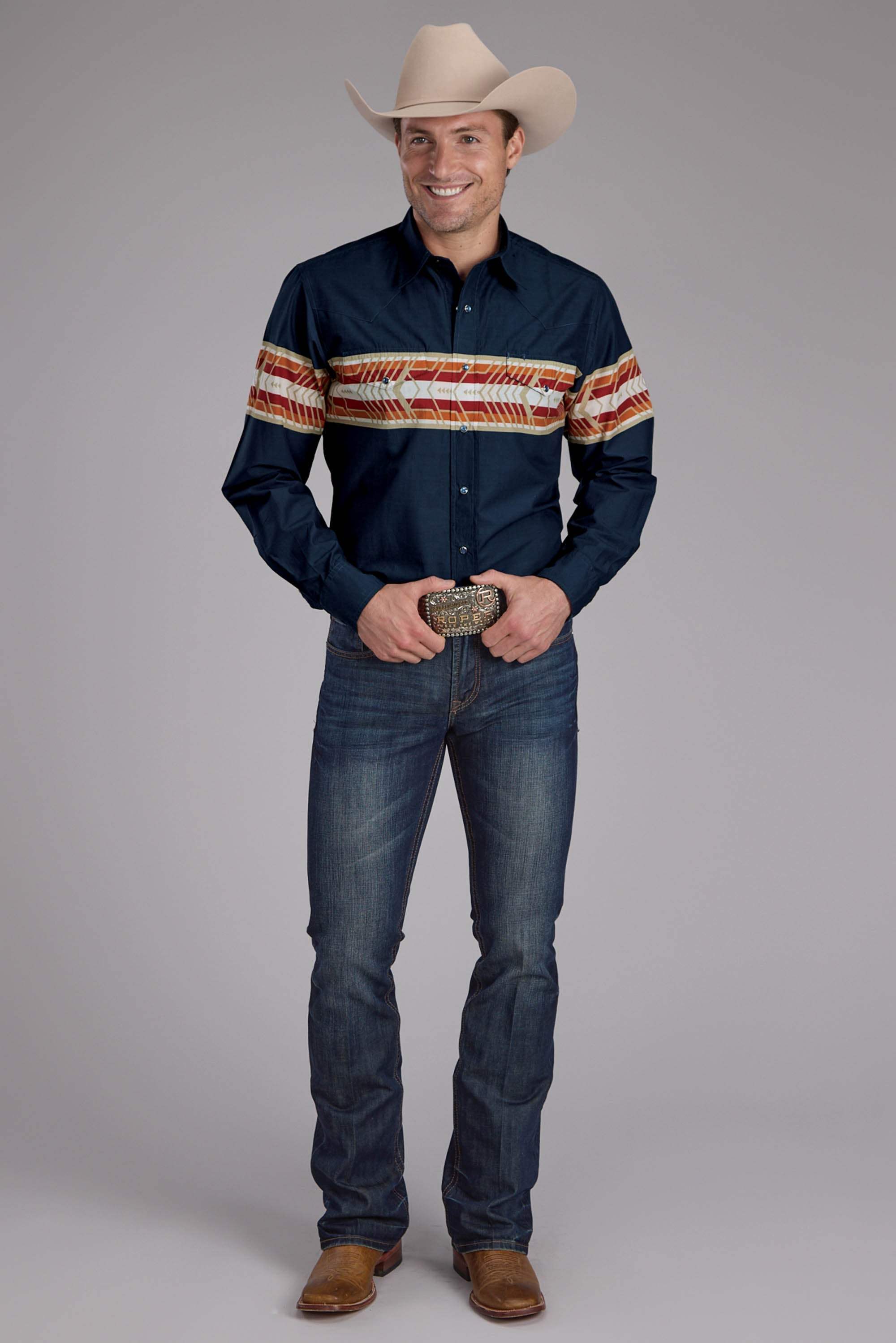 Roper Mens Aztec Border Print Long Sleeve Snap Western Shirt - Roper - Flyclothing LLC