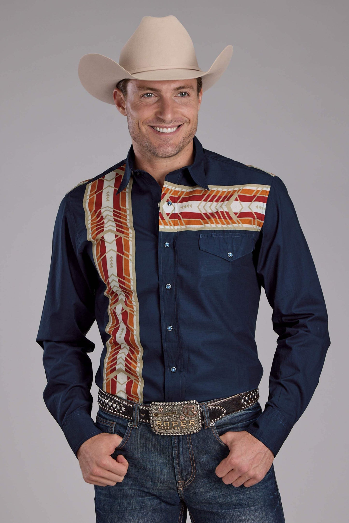 Roper Mens Aztec Border Print Long Sleeve Button Western Shirt - Roper - Flyclothing LLC
