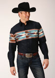 Roper Mens Long Sleeve Snap Blanket Aztec Border Print Western Shirt - Roper