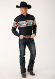 Roper Mens Long Sleeve Snap Blanket Aztec Border Print Western Shirt - Roper