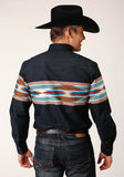 Roper Mens Long Sleeve Snap Blanket Aztec Border Print Western Shirt - Roper