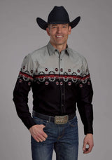 Roper Mens Ombre Aztec Border Long Sleeve Snap Western Shirt - Roper - Flyclothing LLC