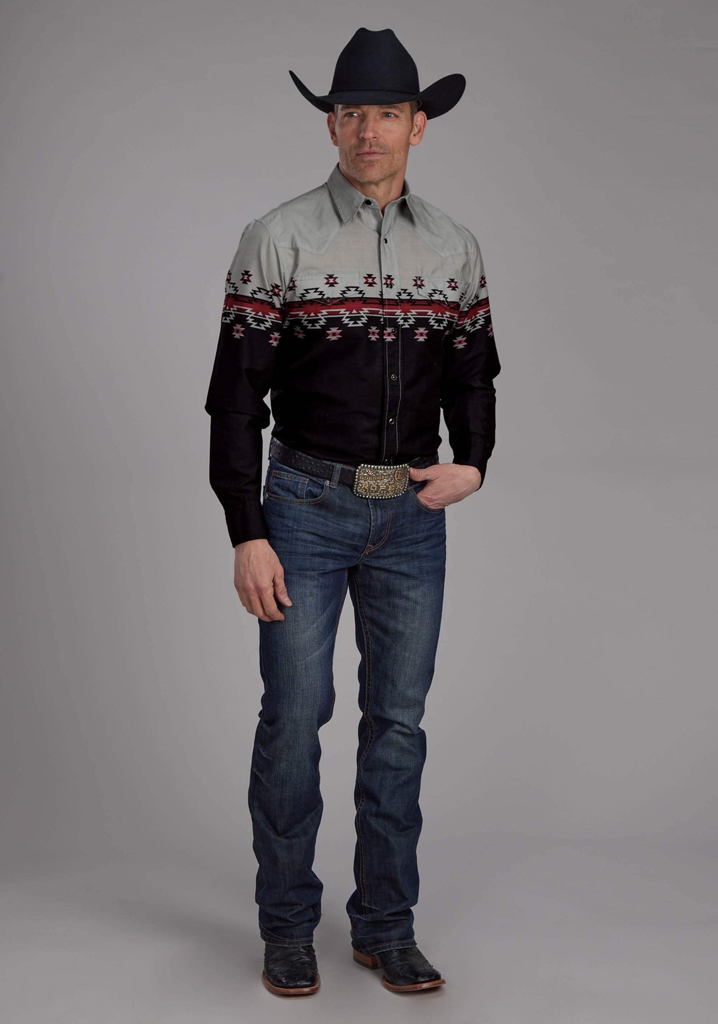 Roper Mens Ombre Aztec Border Long Sleeve Snap Western Shirt - Roper - Flyclothing LLC
