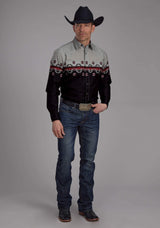 Roper Mens Ombre Aztec Border Long Sleeve Snap Western Shirt - Roper - Flyclothing LLC
