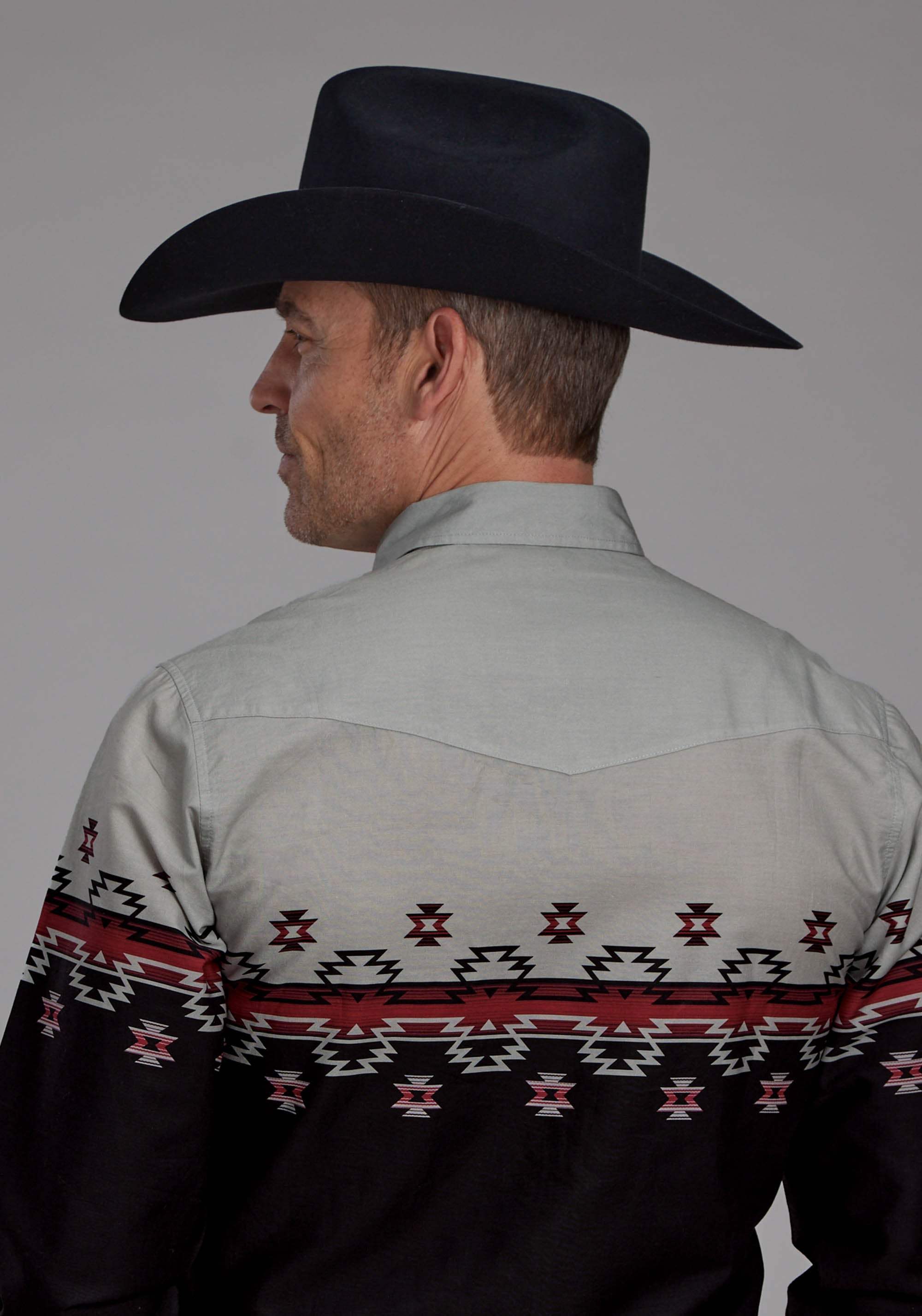 Roper Mens Ombre Aztec Border Long Sleeve Snap Western Shirt - Roper - Flyclothing LLC