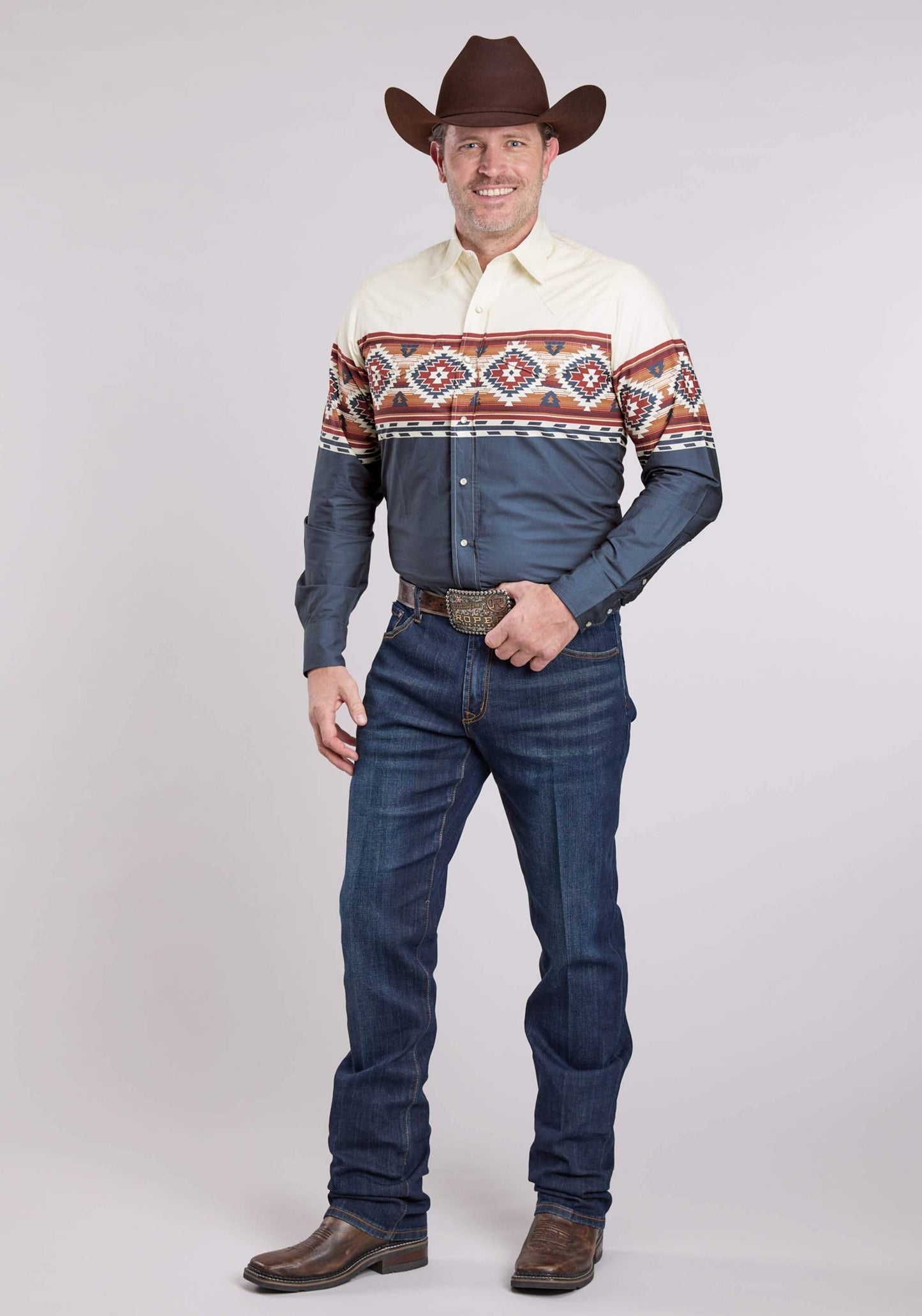 Roper Mens Long Sleeve Snap Ombre Border Print Western Shirt - Roper - Flyclothing LLC