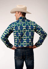 Roper Mens Long Sleeve Snap Navy Aztec Allover Print Western Shirt - Roper - Flyclothing LLC