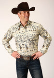 Roper Mens Long Sleeve Snap Vintage Postcard Print Western Shirt - Roper