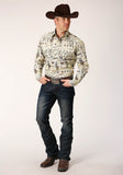 Roper Mens Long Sleeve Snap Vintage Postcard Print Western Shirt - Roper